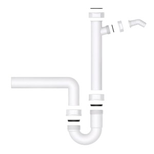 Weißer Kirchhoff Röhrensiphon für Spültisch, 44,9 mm x 40 mm, mit Geräteanschluss.