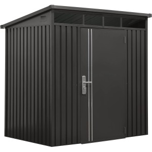 Gerätehaus Firstline Metall Pultdach Anthrazit, 3,7 m², mit Oberlichtband für Gartenwerkzeug.