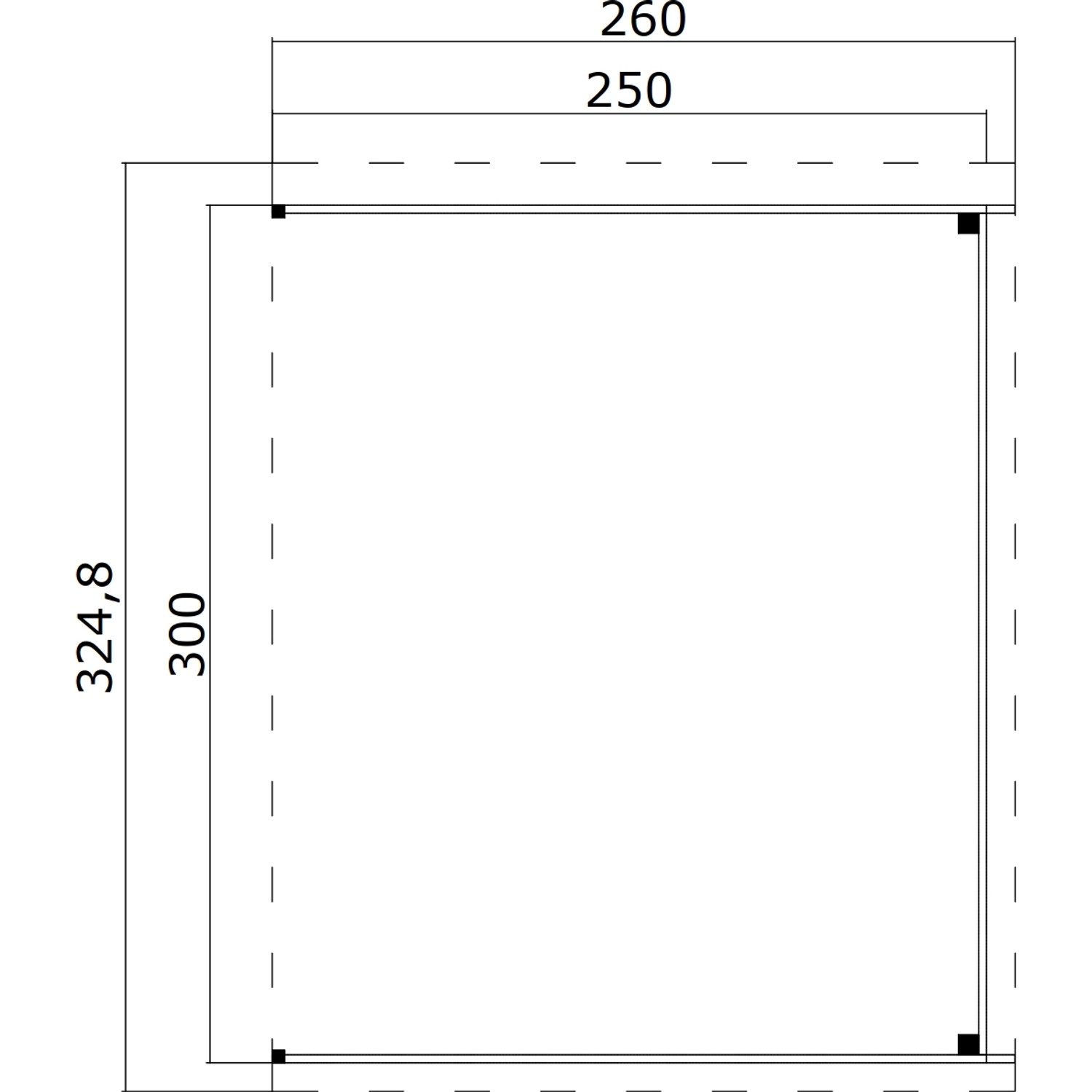 Technische Zeichnung: Dachverlängerung Schwedenrot für Zambezi Gartenhaus, 250x300 cm.