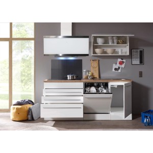 Respekta Premium Küchenzeile 320 cm in Weiß Hochglanz mit E-Geräten.
