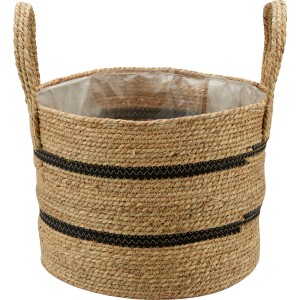 Pflanzkorb aus Seegras, naturfarben mit schwarzen Streifen, Ø 24 cm.