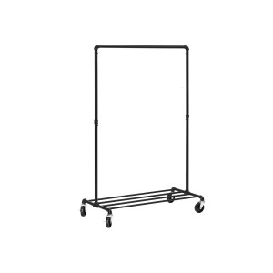 Weißer Songmics Schwerlast Kleiderständer mit Rollen, 40x120x156 cm, aus Metall.