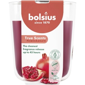 Bolsius Duftkerze True Scents Granatapfel im Glas, rot. Fruchtiger Duft für bis zu 45 Stunden.