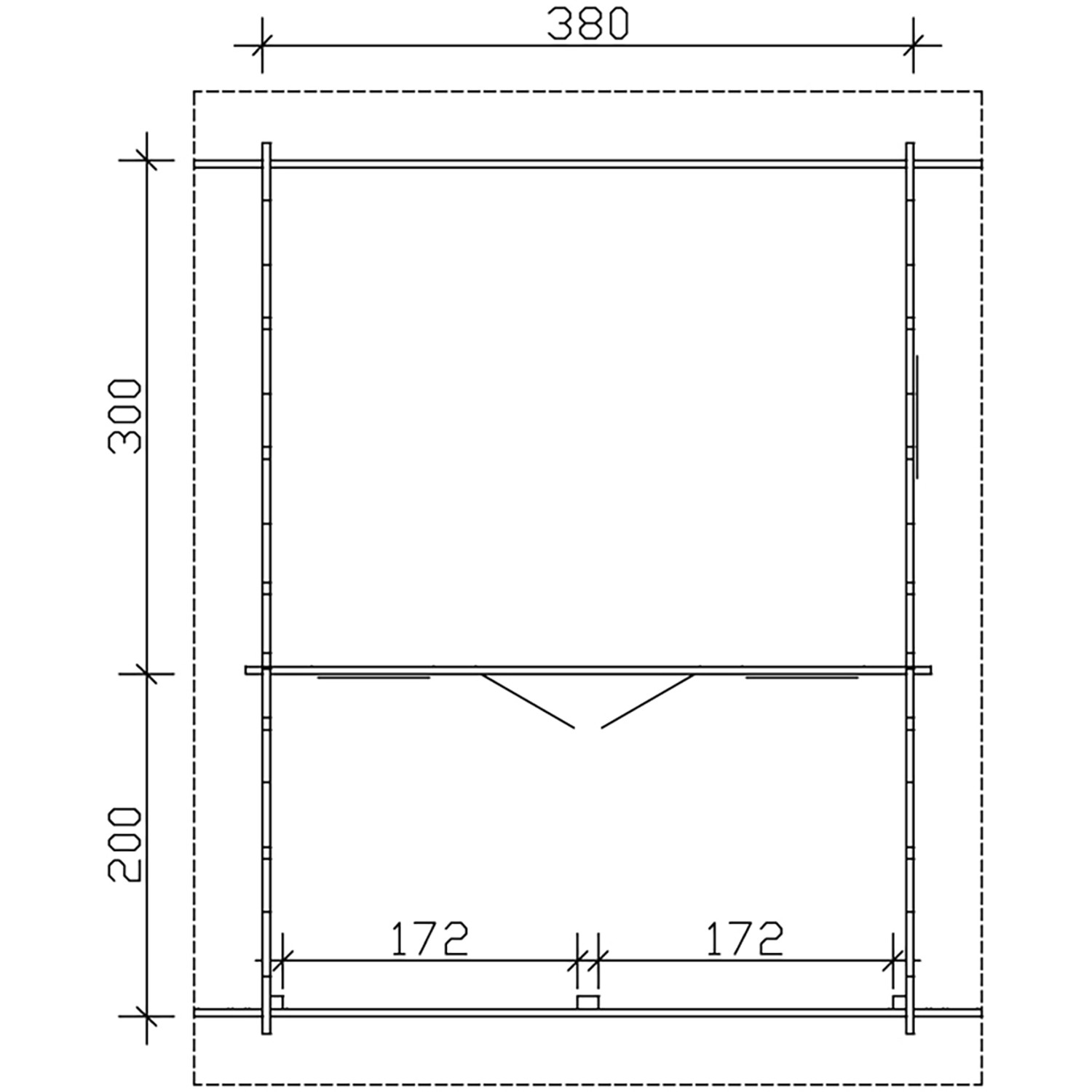 Grundriss Skan Holz Freizeithaus Luzern, 380x300 cm, unbehandeltes Holz.