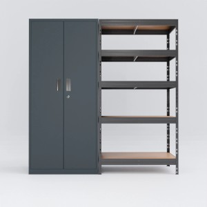 Ar Shelving Set: Metallschrank und Schwerlastregal mit 5 HDF-Böden, 180x90x45 cm, anthrazit.