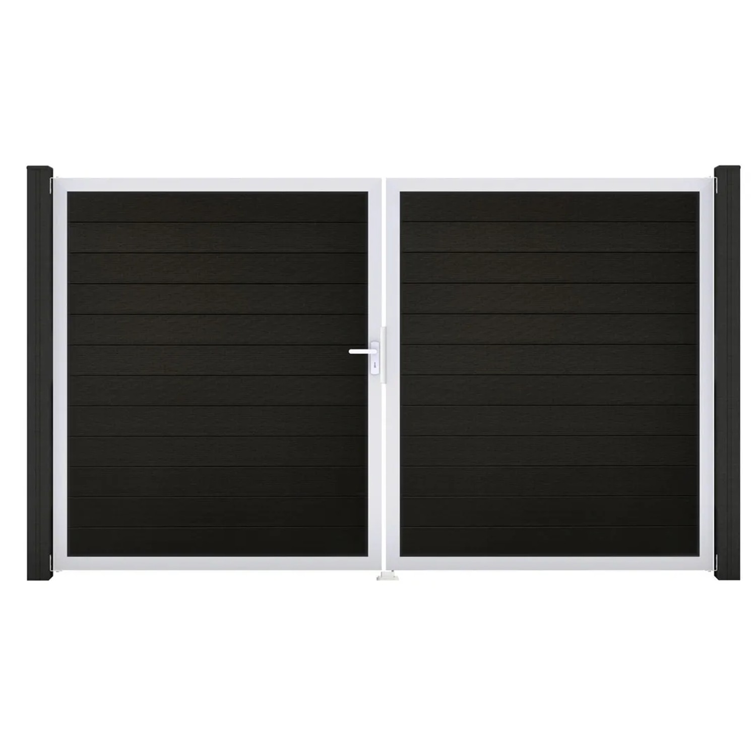 GroJa Solid Steckzaun Tor, 2-flügelig, schwarz, mit Aluminiumrahmen. Sichtschutzzaun Tor für den Garten.