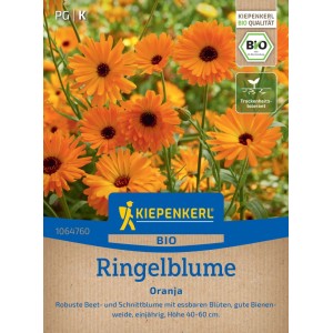 Kiepenkerl BIO Ringelblume Oranja: Saatgutpackung mit leuchtend orangefarbenen Blüten.