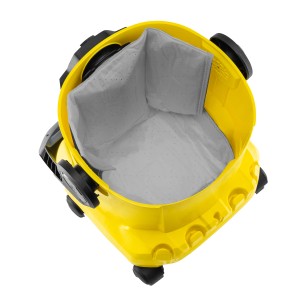 Gelber Kärcher WD 5 P V-25/5/22 AE Nass-Trockensauger, Ansicht von oben mit eingesetztem Filter.