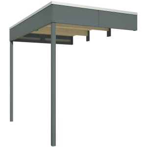 Skan Holz Überdachung für CrossCube Gartenhaus, 168x253cm, grau. Seitlicher Anbau mit Fassadenplatten und Aluminiumkante.