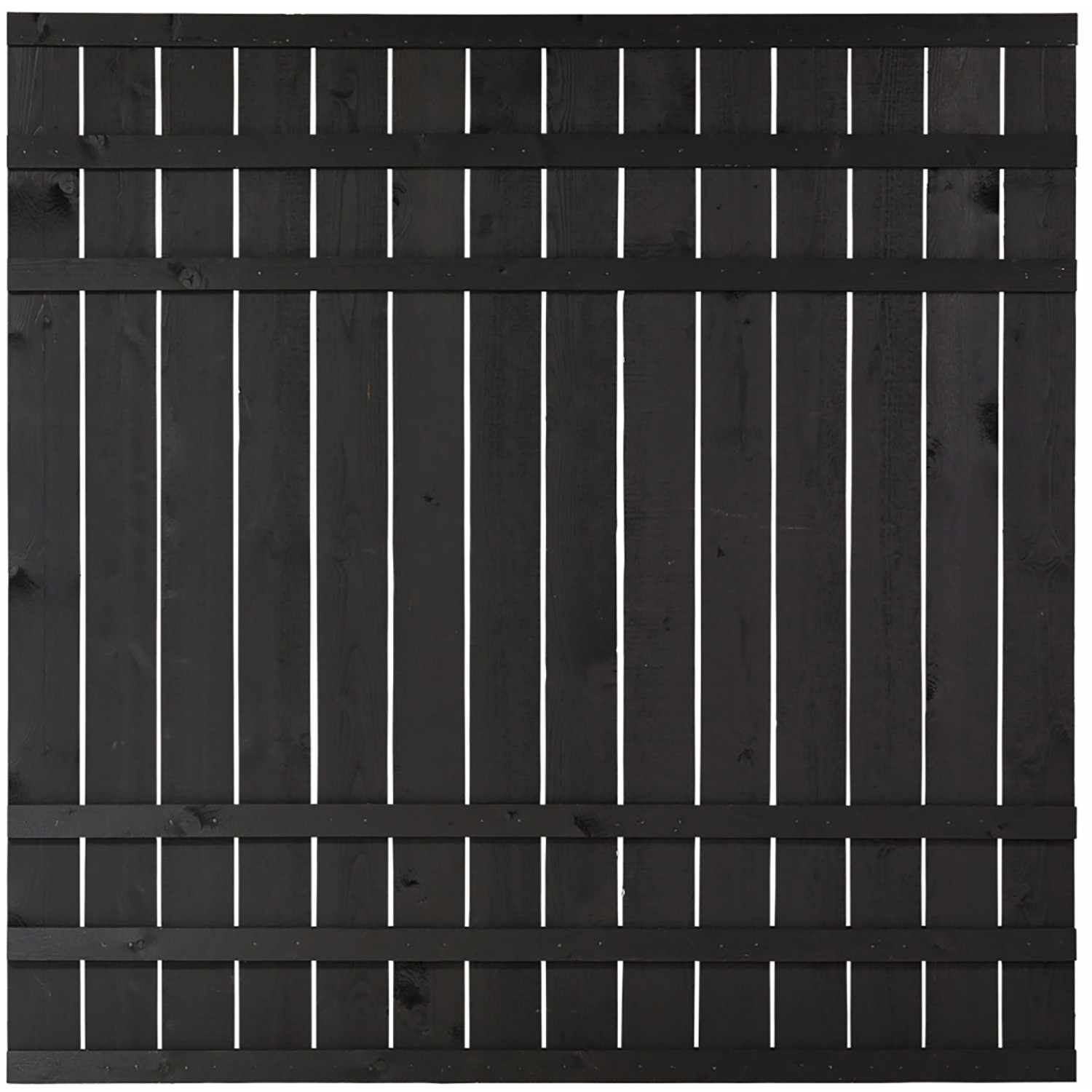 Schwarzer Sichtschutzzaun Rustik aus Nadelholz, 180x180 cm, für den Garten.