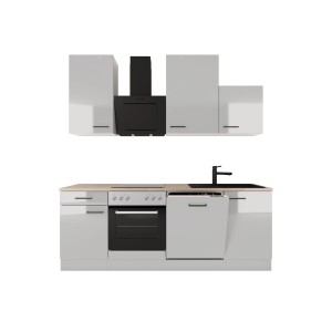 Flex-Well Exclusiv Küche 1701-017sWs Lund 220 cm Lichtgrau glänzend-Rauchgrau