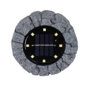 Näve LED Solar Erdspieß Kian, Steinoptik grau, 3er-Set. Solar-Bodenstrahler mit Solarpanel und LED.