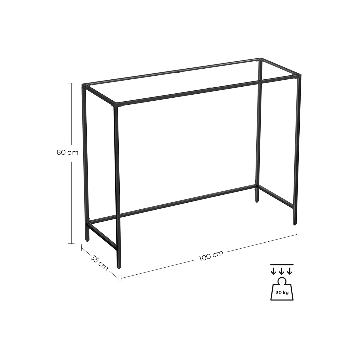 Vasagle Konsolentisch, schwarz-transparent, 35x100x80 cm, mit verstellbaren Füßen.