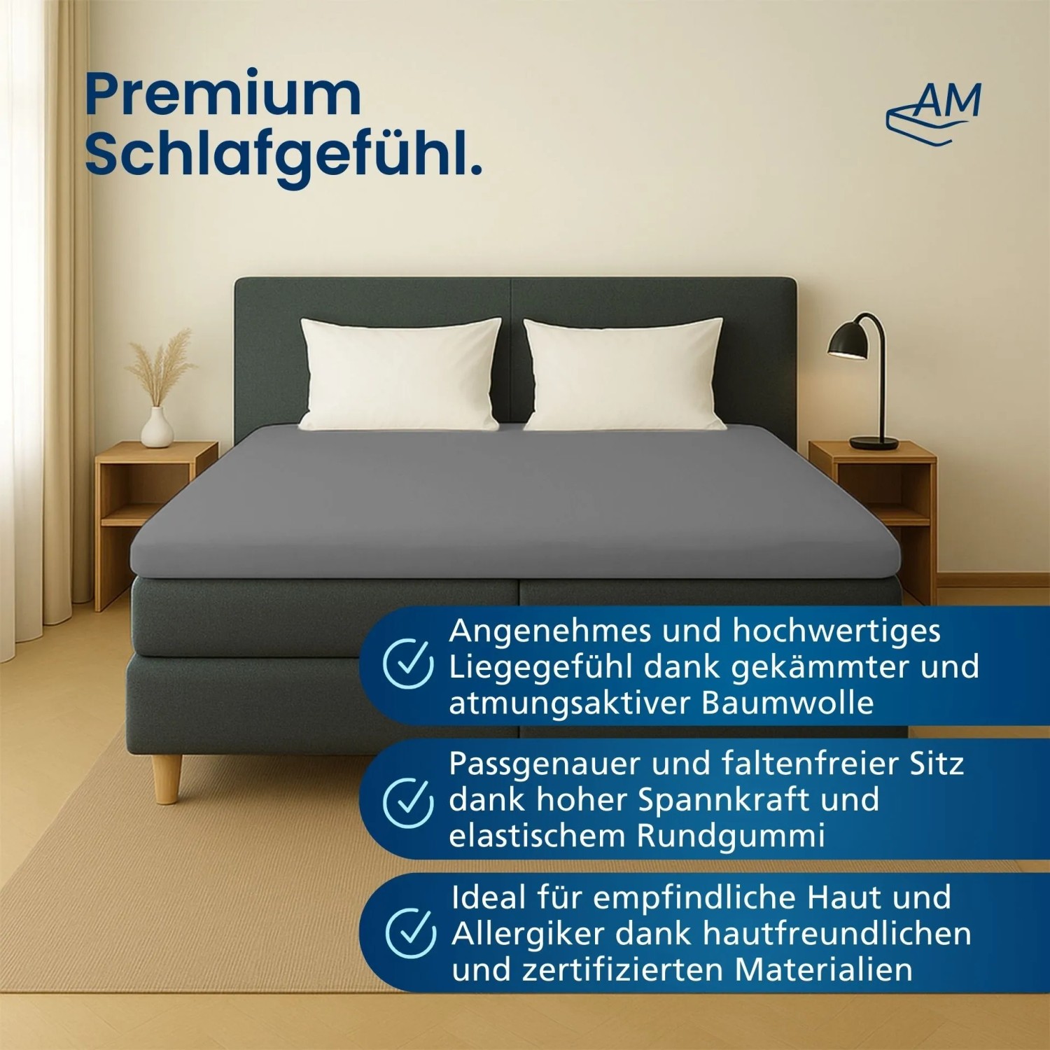 AM Qualitätsmatratzen Premium Jersey Boxspringbett Spannbettlaken aus Baumwolle Made in Germany 160x200cm in Anthrazit kaufen bei OBI