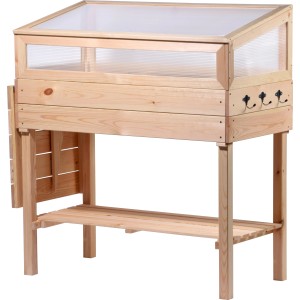 Frühbeet Tisch mit Ablage (Größe L) aus Holz mit Frühbeetaufsatz und ausklappbarem Tisch.