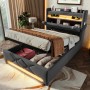 okwish Polsterbett 90x200cm mit LED Stauraum USB Kopfteil Grau ohne Matratze_2