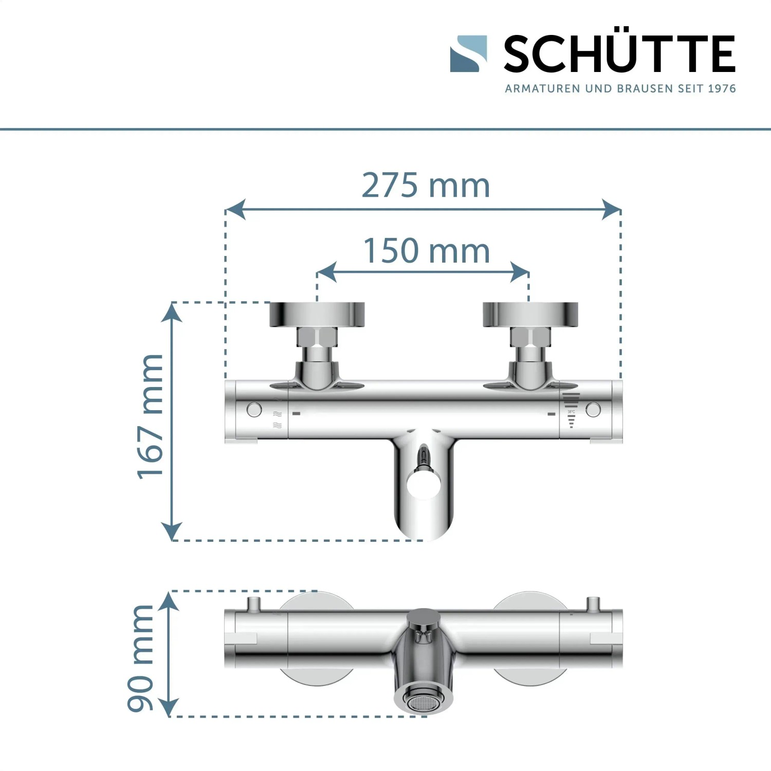 Schütte Thermostat Wannenarmatur London Chrom, Maße: 275x167x90mm, für komfortable Temperaturregelung.