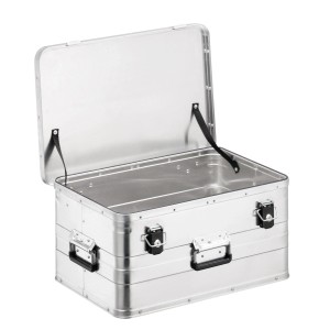 Offene LUX Aluminiumbox (47 l) für Werkzeug, mit Tragegriffen und Kantenschutz.