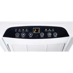 Detailaufnahme des Bedienelements vom OBI Klimagerät KGM 7000-70 mit Display und Tasten.