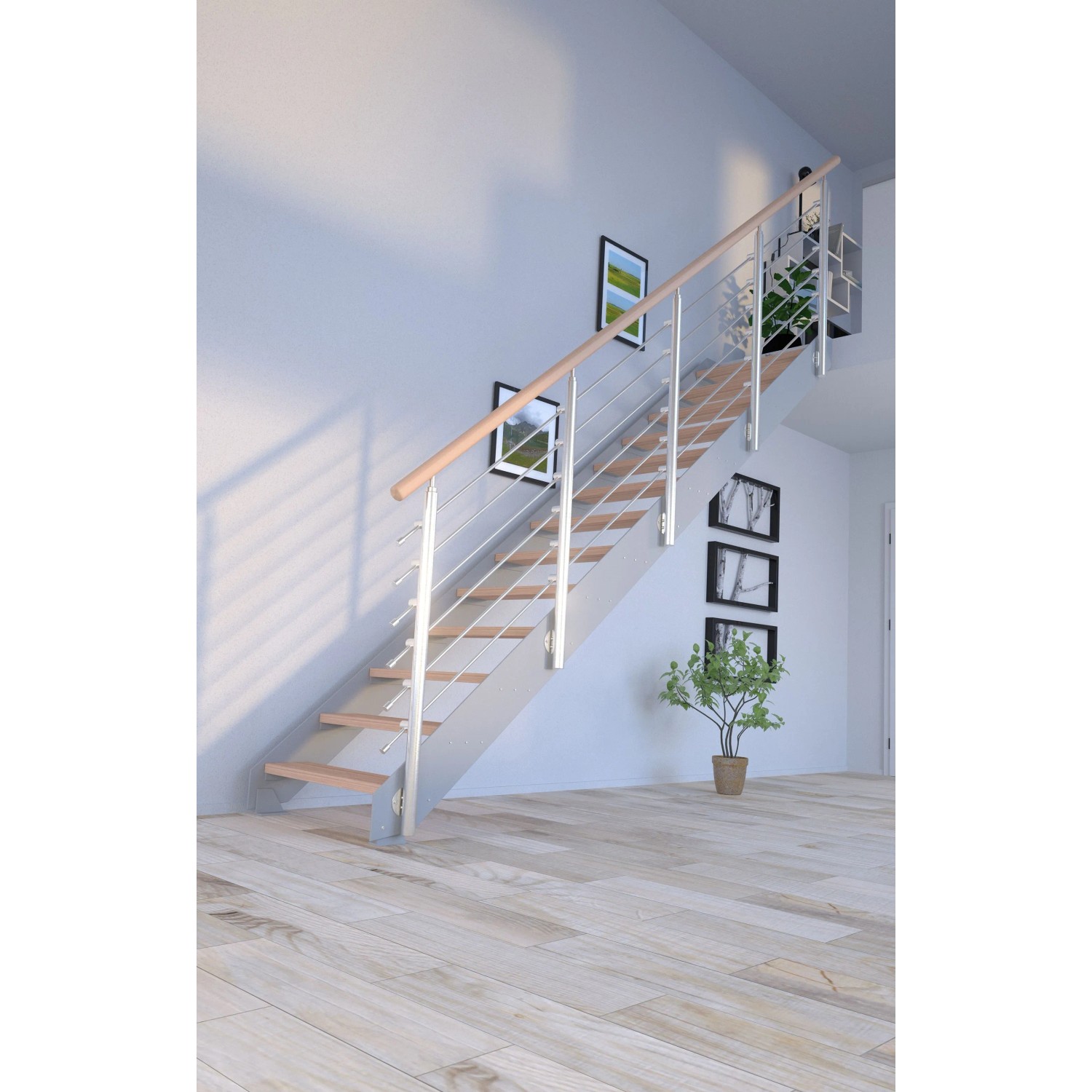 Treppe Kos 15 Stufen Buche Geölt 87 cm Design-Geländer Grau FSC®_9