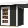 Lasiertes Weka Holz-Gartenhaus WekaLine mit Flachdach und Anbau, 445x377 cm.