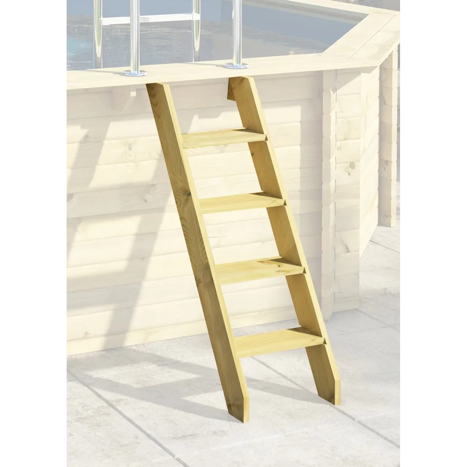 Holzleiter für Karibu Pool, 5 Stufen, kesseldruckimprägniert.