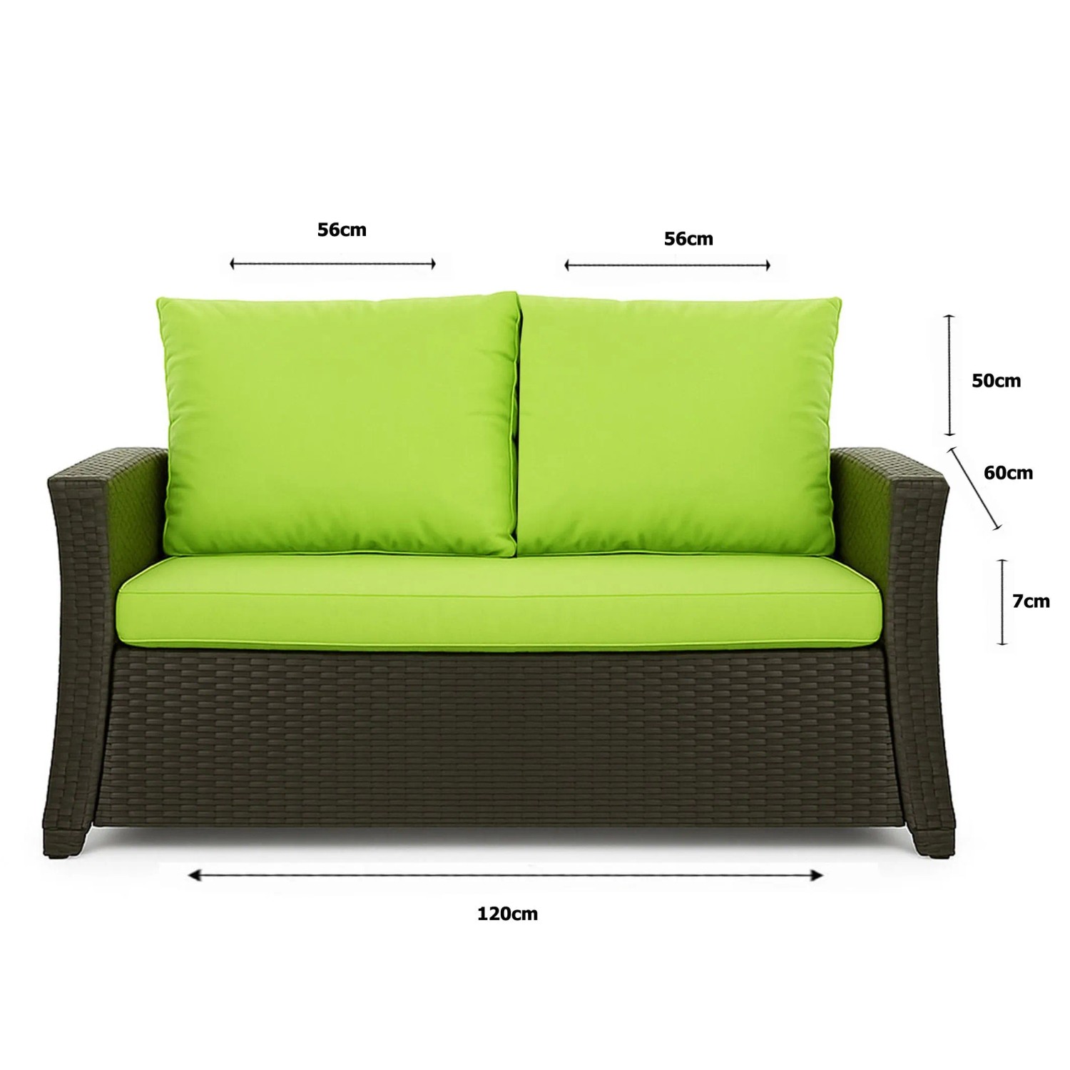 Set Gartenkissen für Polyrattan-Möbel, 120x60x50 cm, Lemon. Kissen für 2-Sitzer Gartensofa.