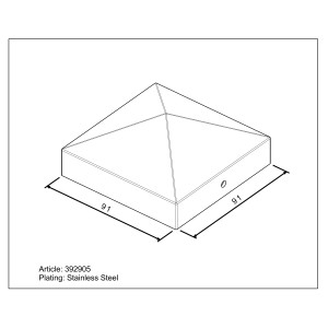 Quadratische Pfostenkappe aus Edelstahl, 91x91 mm, für Holzpfosten im Außenbereich.