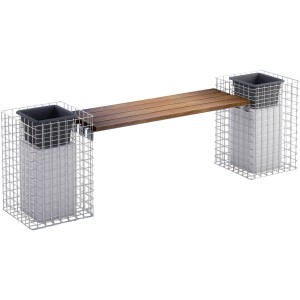 Gabiona 2-Blumensäulen-Gabionen-Bank 42 x 62 x 42 cm Maschenw 5 x 5 cm Cumaru