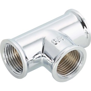Verchromtes Messing Gewinde-T-Stück 14,9 mm (Rp 3/8) für Heizung und Trinkwasser.