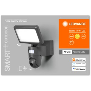 Ledvance Smart+ Außenstrahler mit Kamera in Dunkelgrau. LED-Fluter mit Bewegungssensor und App-Steuerung.