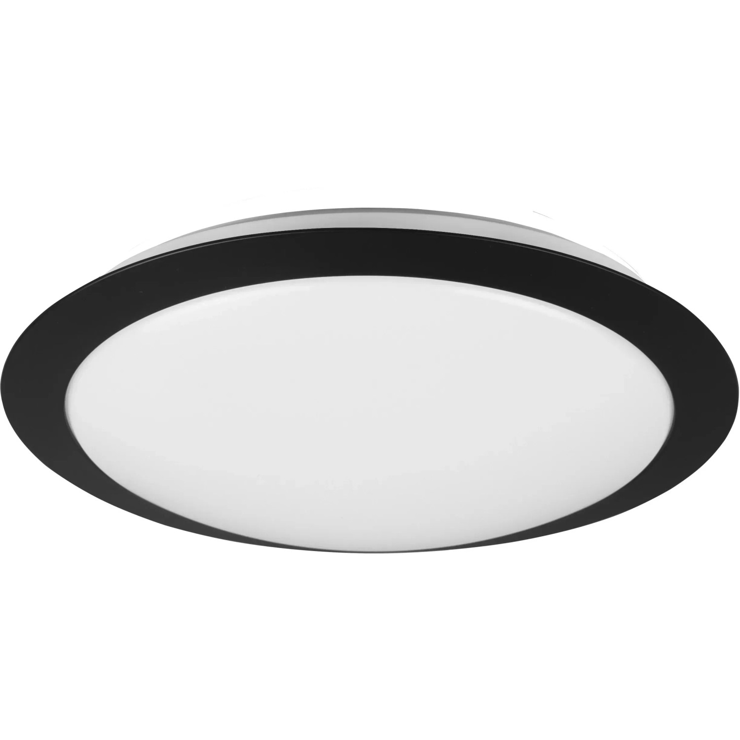 Schwarze, runde Trio LED-Deckenleuchte Umberto mit warmweißem Licht für Bad und Wohnraum.