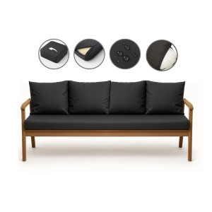 Anthrazitfarbenes Bankkissen-Set für 3-Sitzer Gartenbank, 180x60 cm + 4 Rückenkissen.