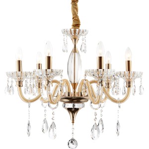 Goldfarbener Globo Kronleuchter Sanja mit Kristallglas-Behang für festliche Beleuchtung.