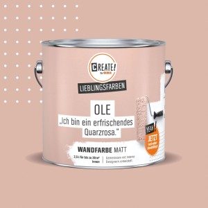 CREATE! by OBI Wandfarbe Lieblingsfarbe Ole Quarzrosa, matte Innenfarbe im Farbeimer.