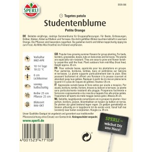 Samenpackung Studentenblume Petite Orange Gelb-Orange von Sperli, einjährige Sommerblume.