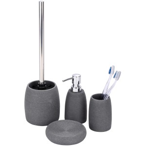 Wenko Bad-Set Goa Grau: WC-Garnitur, Seifenspender, Seifenschale und Zahnputzbecher aus Polyresin.