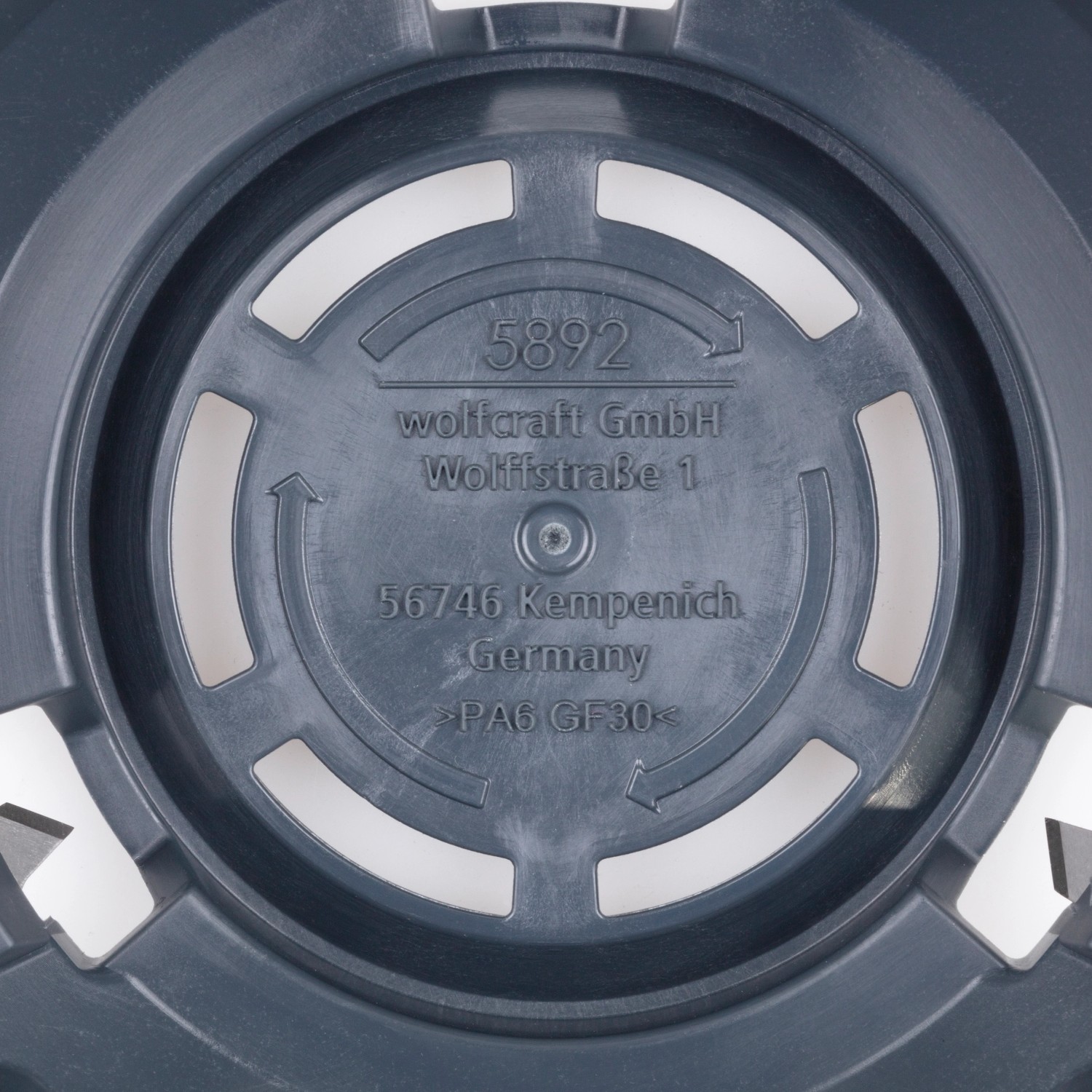 Detailaufnahme des wolfcraft Lochrandsenkers Ø 68 mm für Gipskarton, Fokus auf Herstellerinformationen.