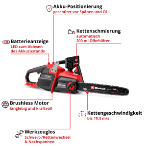 Einhell Akku-Kettensäge GP-LC 36/40 Li BL-Solo, rot/schwarz. Akku-Kettensäge der Power X-Change Familie.