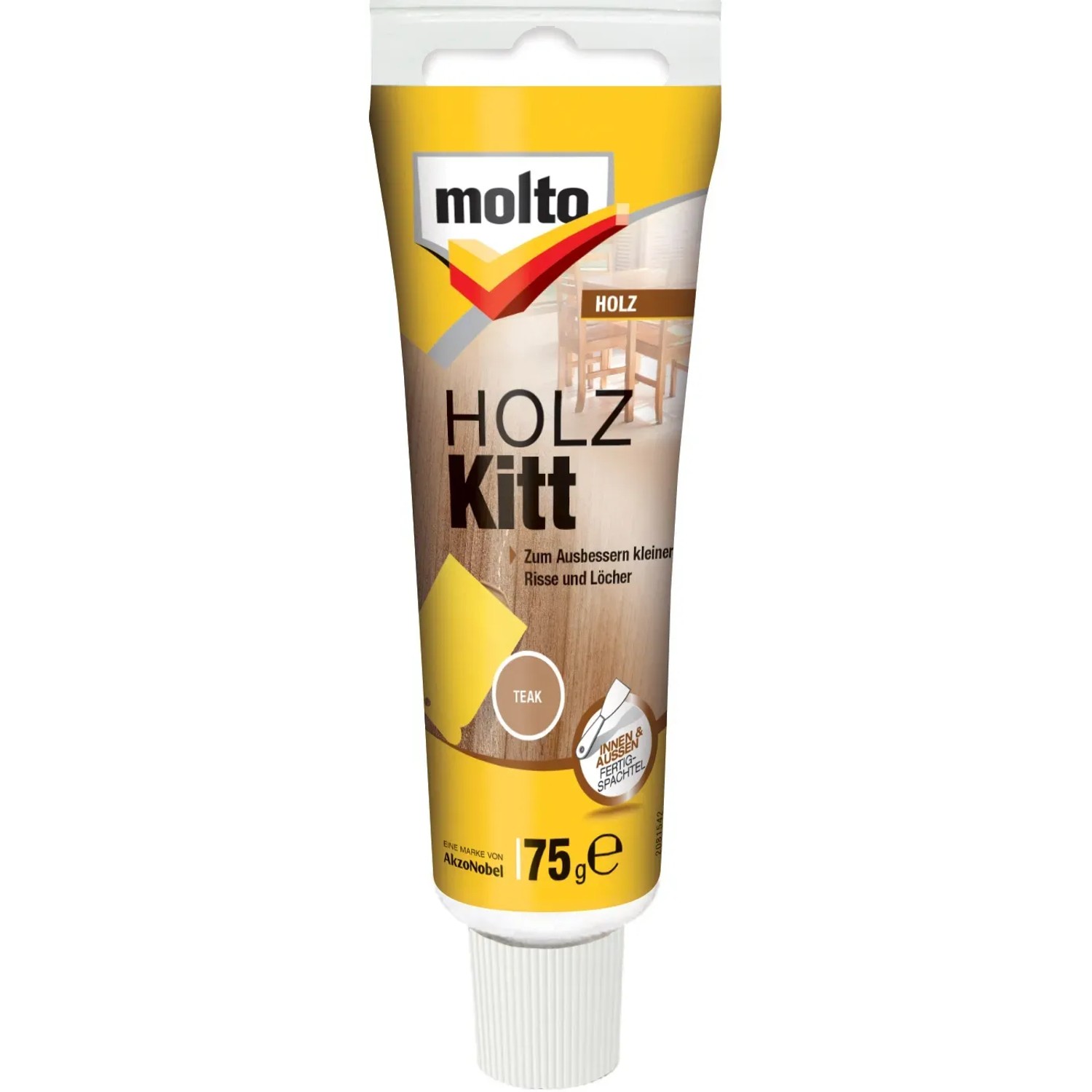 Tube Molto Holz Kitt Teak 75g für Reparaturen im Innen- und Außenbereich.
