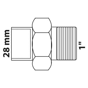 Schemazeichnung Kirchhoff Verschraubung 28 mm x 33,3 mm (1 AG), konisch dichtend, Muffe, blank