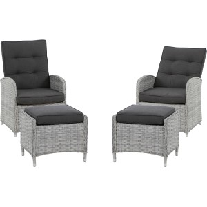 Siena Garden Lounge-Set, 4-teilig, eisgrau. Gartenmöbel Set mit Sessel und Hocker, Geflecht und anthrazitfarbenen Kissen.