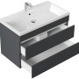 Posseik Badmöbel Felini 90, grafitfarbenes Badmöbel-Set mit grifflosen Schubladen und Mineralgusswaschbecken.