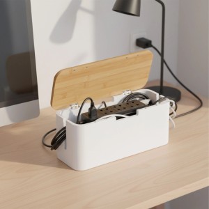 Relaxdays Kabelbox Bambus Natur Magnetisch 14,5 cm x 34 cm x 11 cm