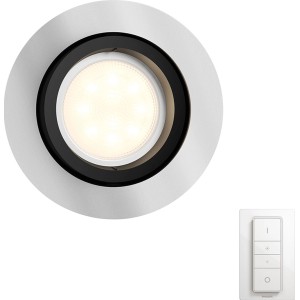 Philips Hue Milliskin LED-Einbauspot, 1er, silber, mit Dimmschalter für kabellose Steuerung.