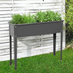 Anthrazitfarbenes Floraworld Hochbeet Season, 100x30x80 cm, bepflanzt mit Kräutern.