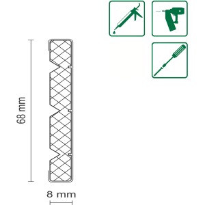 Detailansicht der weißen FN Neuhofer Fliesenleiste KU068 aus PVC, Maße 7,6x67,6x2400 mm.