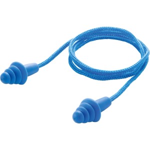 Blaue LUX-TOOLS Gehörschutzstöpsel mit Band für zuverlässigen Schutz in lauten Umgebungen.