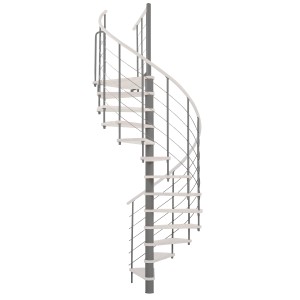 Weiße Minka Spindeltreppe Venezia, Ø 120 cm, für Geschosshöhen bis 305,5 cm.