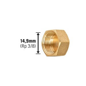Messing Gewinde-Kappe 14,9 mm (Rp 3/8) für Gewindefittings, Nahaufnahme.